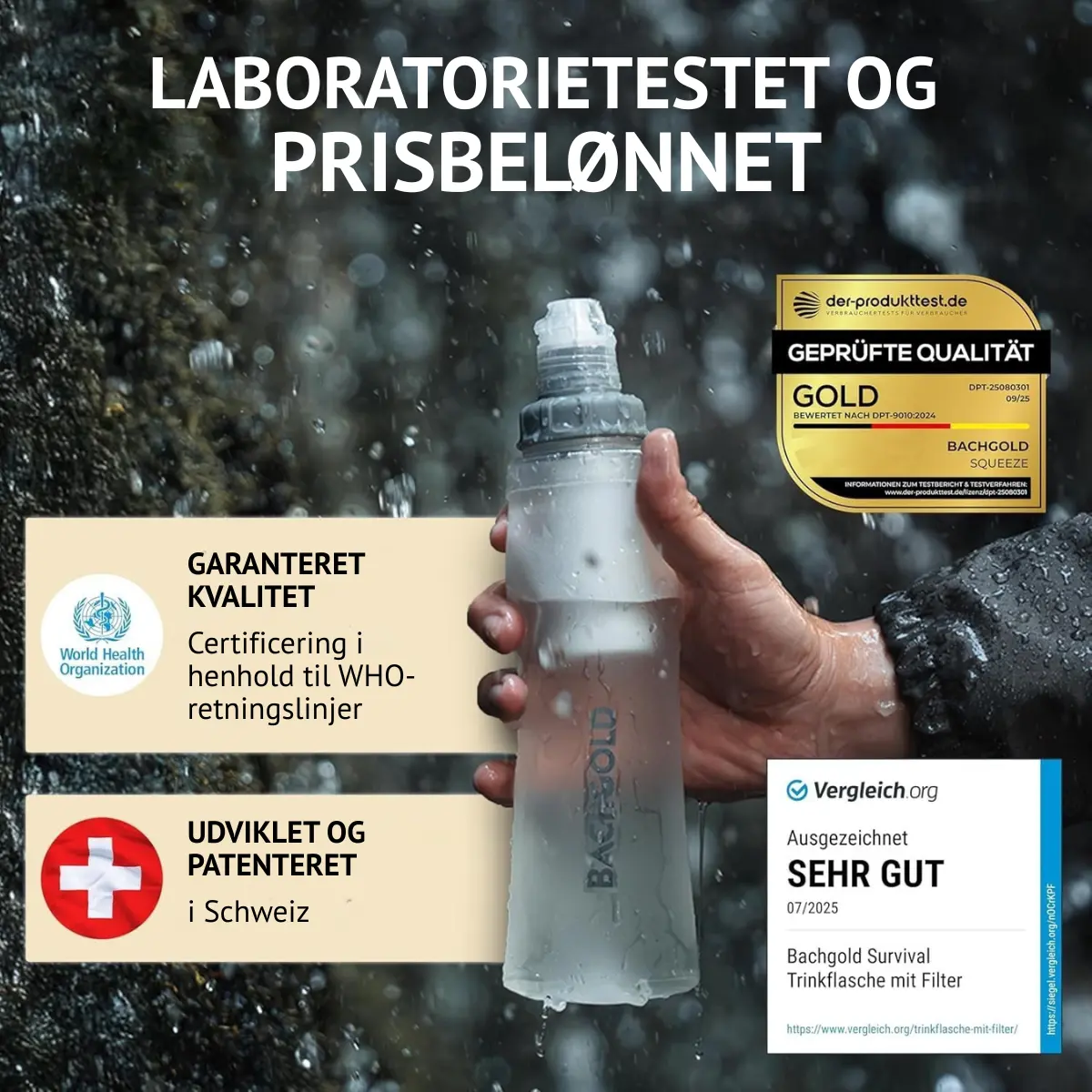 Bachgold Squeeze laboratorietestet og prisbelønnet vandfiltrering